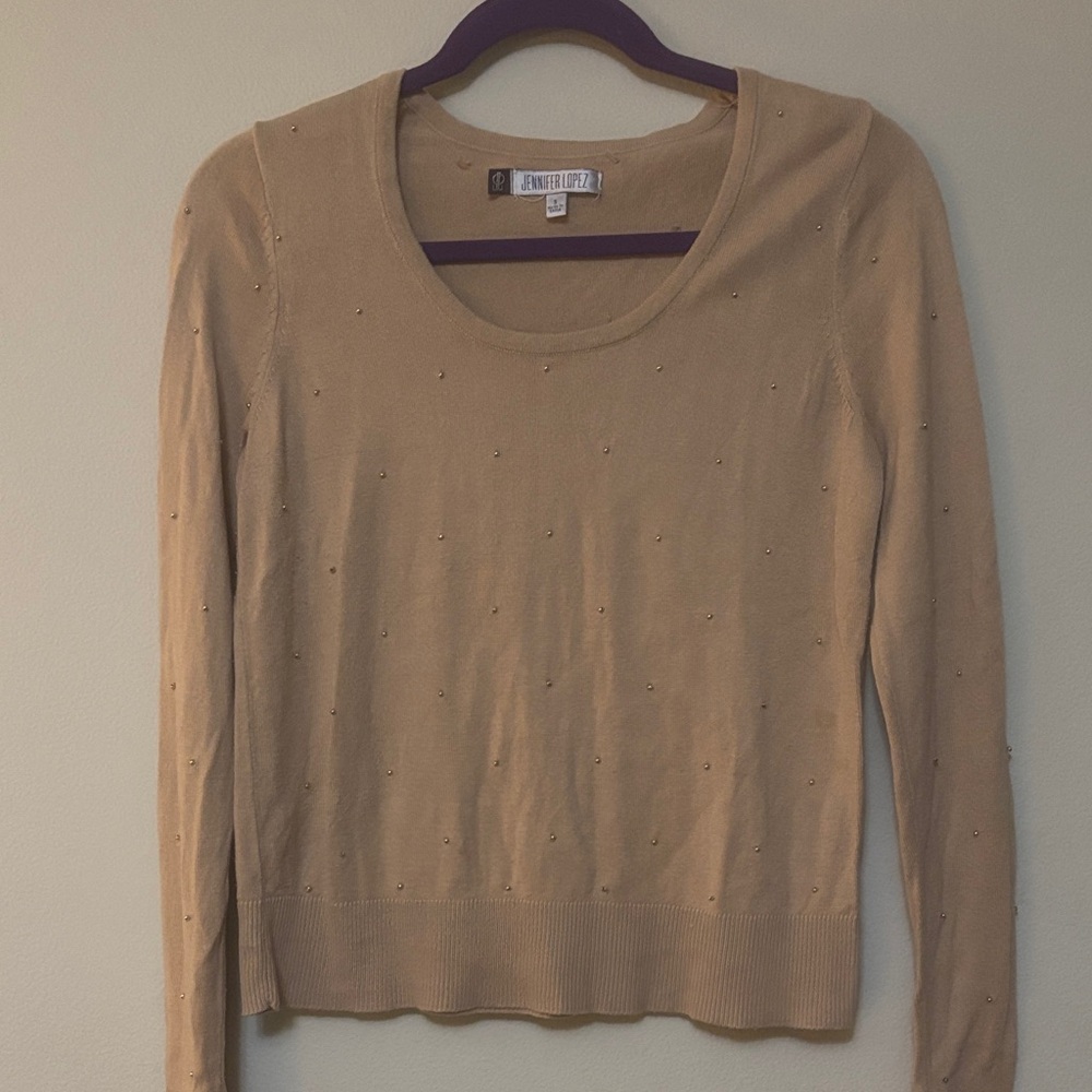 Jennifer Lopez Beige Scoop Neck Sweater